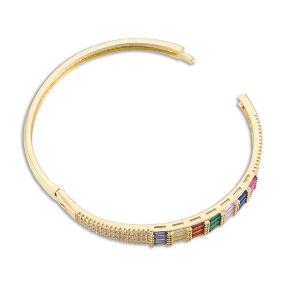 Baguette Cut CZ W Pave details, Bangle Bracelet W hinge side Clasp 2/$20 NWOT - Picture 4 of 6